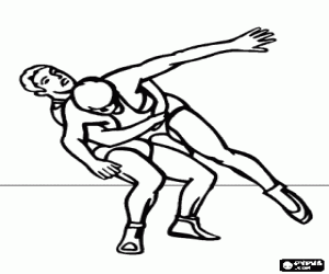 Coloriage Combat de lutte gr�co-romaine, deux lutteurs sur le tapis