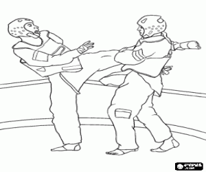 Coloriage Combat de taekwondo, un athl�te pratiquant la technique coup de pied
