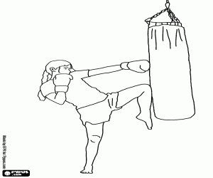 Coloriage Combattant de Full contact ou kick boxing � le formation des coups sur le sac