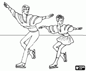 Coloriage Couple de patineurs faire un exercice de patinage artistique dans la discipline de la danse