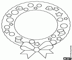 Coloriage Couronne avec un ruban et orn� de d�corations de No�l