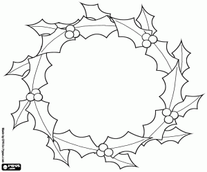 Coloriage Couronne de No�l de feuilles de houx aux baies rouges