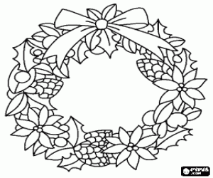 Coloriage Couronne d�corative avec plantes typiques de No�l