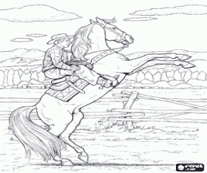 Coloriage Cow-boy sur un cheval sauvage � un rod�o