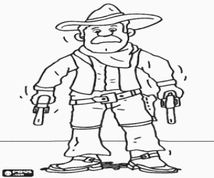Coloriage Cowboy tueur arm� de deux revolvers pr�ts pour un duel