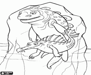 Coloriage Cr�tac� et Maelstrom sont deux tr�s dangereux reptiles marins, un geosuarus et pliosaurus congel�s dans un gros bloc de glace