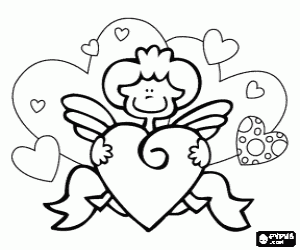 Coloriage Cupidon avec une d�coration faite avec des c�urs