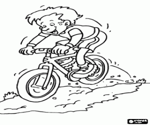 Coloriage Cycliste VTT ou v�lo tout terrain en diminuant une pente 