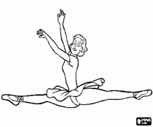 Coloriage Danseuse effectuant un saut avec ses jambes position grand ouverte ou grand �card