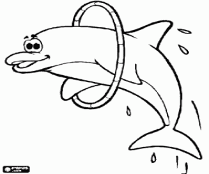 Coloriage Dauphin en sautant � travers un cercle