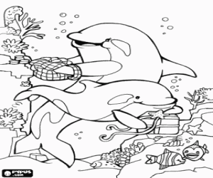 Coloriage Dauphins dans une vie imaginaire dans la mer
