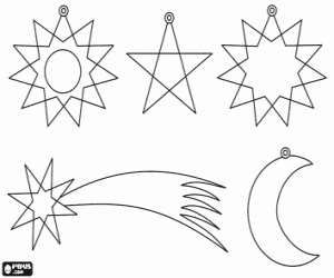 Coloriage D�corations de No�l pour accrocher, �toiles, lune et l'�toile de No�l