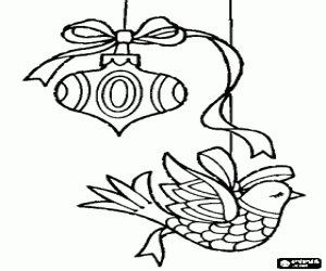 Coloriage D�corations de No�l suspendus en forme de c�ur et d'oiseaux 