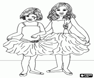 Coloriage Des filles avec tutus et chaussons pr�t pour la classe de ballet