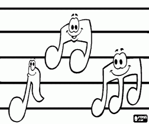 Coloriage Des notes de musique avec des visages sur un port�e