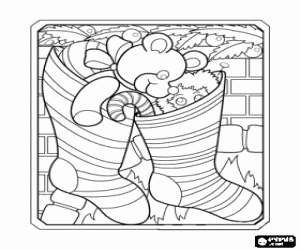 Coloriage Dessin avec deux chaussettes de No�l avec les jouets suspendus � la chemin�e