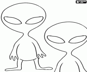 Coloriage Deux aliens avec grosse t�te et de grands yeux