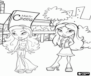 Coloriage Deux amis ratz marchant un apr�s-midi de printemps en face des cin�mas