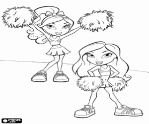 Coloriage Deux cheerleaders habill�es poup�es Bratz