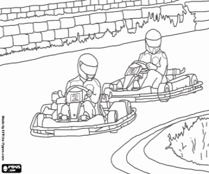 Coloriage Deux courses de karts � pleine vitesse
