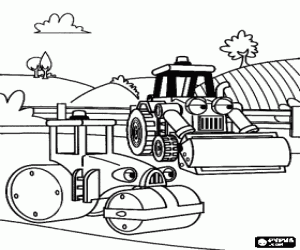 Coloriage Deux de les machines de Bob travaillant sur la route: la r�tro Scoup et Roulot, le compacteur