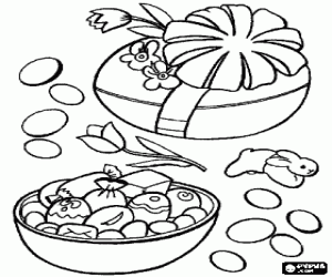 Coloriage Deux grands oeufs de P�ques avec des petits oeufs au chocolat � l'int�rieur