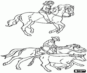 Coloriage Deux images �questres - Jeune cavalier en montant un cheval et cow-boy � cheval lanceant le lasso � une b�te
