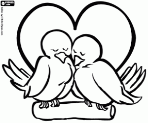 Coloriage Deux oiseaux � l'amour comme un symbole du mariage