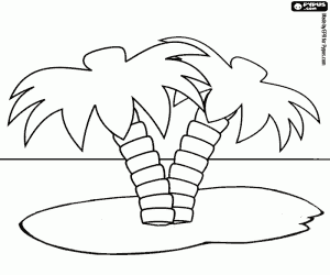 Coloriage Deux palmiers solitaires dans une petite �le d�serte