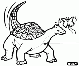 Coloriage Dinosaure jouant avec un papillon