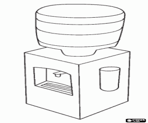 Coloriage Distributeur d'eau froide avec r�servoir d'eau au-dessus du distributeur tasses