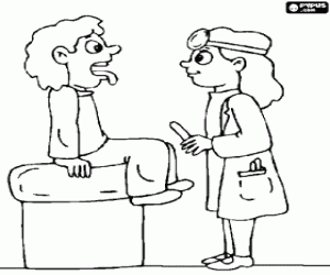 Coloriage Docteur ou m�decin en explorant � un patient avec langue �tait