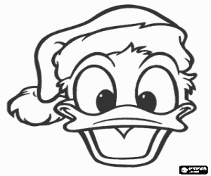 Coloriage Donald Duck tr�s heureux avec un chapeau de P�re No�l