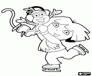 Coloriage Dora � le patinage sur glace avec son amie le signe Babouche