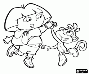 Coloriage Dora l'exploratrice et son ami singe Babouche