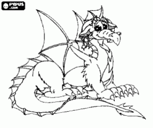 Coloriage Dragon ail� assis sur le sol