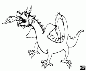 Coloriage Dragon en jetant feu de la bouche