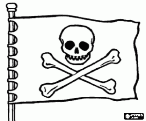 Coloriage Drapeau ou Pavillon pirate avec t�te de mort surmontant deux tibias entrecrois�s, le Jolly Roger