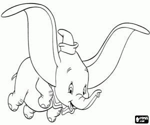 Coloriage Dumbo, le petit �l�phant, de vol avec ses grandes oreilles comme des ailes