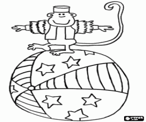 Coloriage �l�gant singe marchant sur une boule de couleur