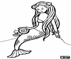 Coloriage Elegant sir�ne assis sur les rochers