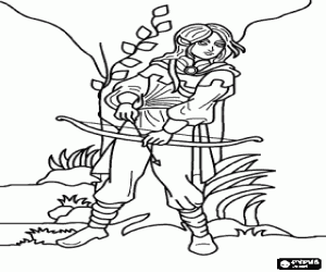 Coloriage Elfe chasseur arm� d'arc et fl�che pr�te � tirer