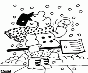 Coloriage En reprenant la neige avec pelle il continue entretemps � neiger