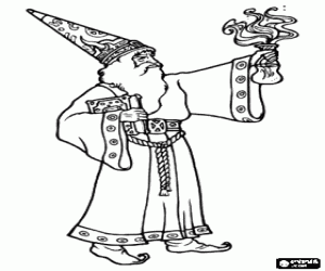 Coloriage Enchanteur ou sorcier avec la potion magique et le livre magique