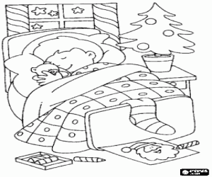 Coloriage Enfant en r�vant tjoieux au cours de la nuit de la veille de No�l