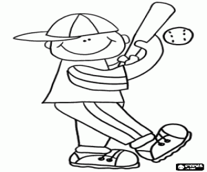 Coloriage Enfant jouant a baseball, pr�t � frapper la balle avec la batte