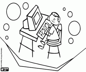 Coloriage Enfant jouant sur l'ordinateur