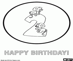Coloriage Enfants de 2 ans, carte d'anniversaire avec des animaux
