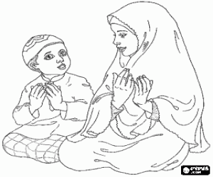 Coloriage Enfants faisant Du'a, une supplication � l'islam