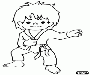 Coloriage Enfants pratique des arts martiaux, � la formation de karat� dans le karategi uniforme: veste ou kimono, pantalons et ceinture
